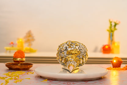 Ganesh Shankh in 24K Gold & 999 Silver | Embossed Conch for Pooja & Spiritual Decor