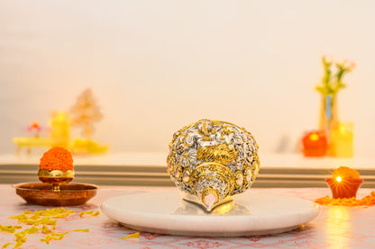 Ganesh Shankh in 24K Gold & 999 Silver | Embossed Conch for Pooja & Spiritual Decor