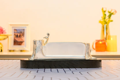 Peacock Pen & Card Holder in 999 Silver | Forest-Themed Desktop Organizer for Office & Gifting