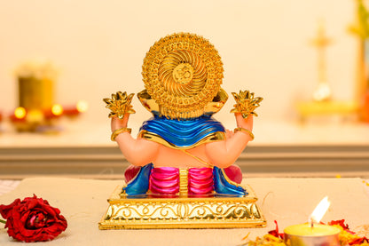Dagdusheth-Inspired Ganesh Idol with Modak | 24K Gold Plated | Temple Style Singhasan for Pooja & Gifting