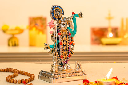 999 Silver Shrinathji Idol with Mor Mukut | Nathdwara Krishna Form for Pooja & Temple Decor