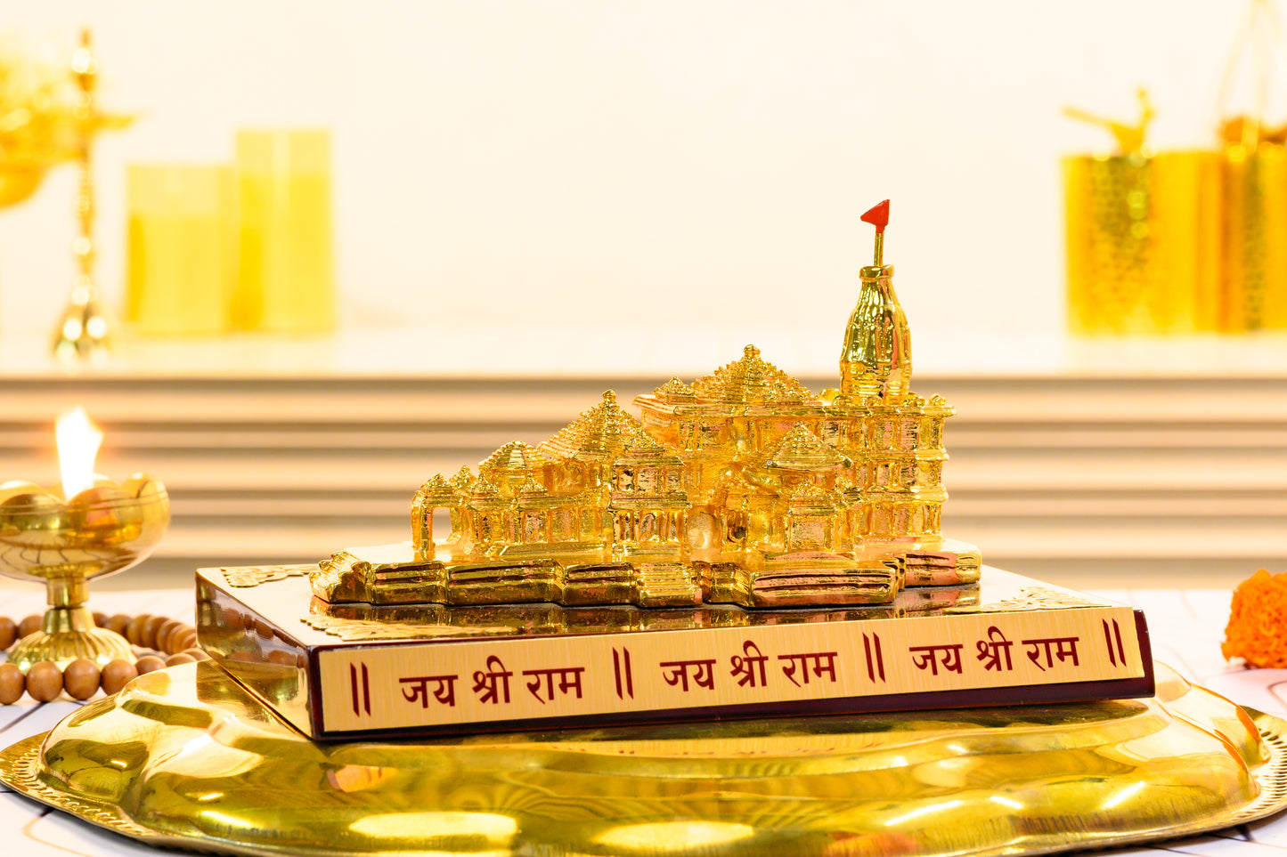 Ayodhya Ram Mandir Replica in 24K Gold | Miniature Temple Model with Jai Shri Ram Base
