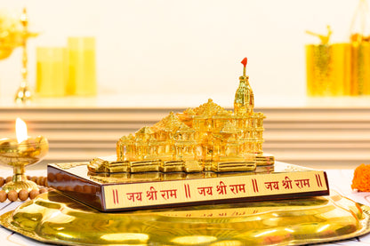 Ayodhya Ram Mandir Replica in 24K Gold | Miniature Temple Model with Jai Shri Ram Base
