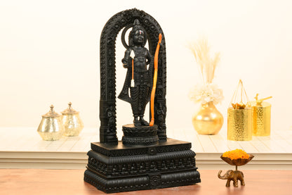 Ram Lalla Ayodhya Idol in Matte Black | Child Form of Shri Ram with Temple Arch | Premium Mandir Decor