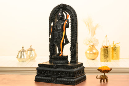 Ram Lalla Ayodhya Idol in Matte Black | Child Form of Shri Ram with Temple Arch | Premium Mandir Decor