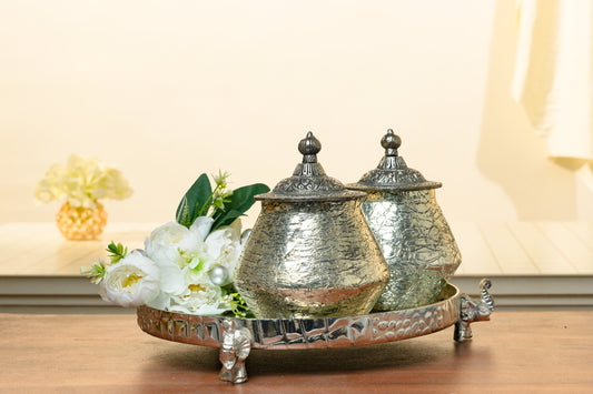 Elephant Tray with Glass Jars and Flower Decor Set for Home Décor & Gifting
