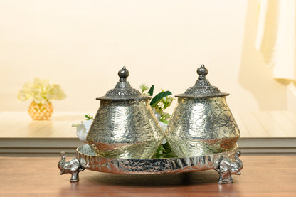 Elephant Tray with Glass Jar Set | Elegant Home Décor with Flower Decor for Festivals & Gifting
