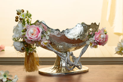 German Silver Bowl with Flower Decor for Home Décor, Pooja Rooms & Gifting