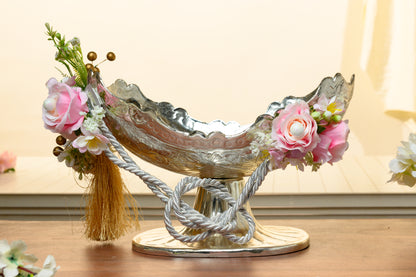 German Silver Bowl with Flower Decor for Home Décor, Pooja Rooms & Gifting