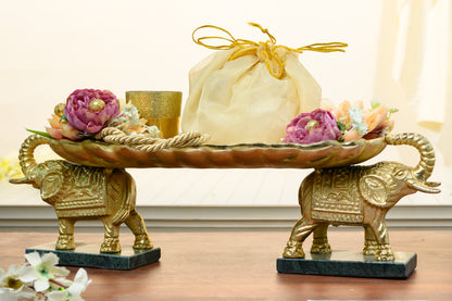 2 Elephant Enamel Tray Platter with Flower Decor for Home Décor & Gifting