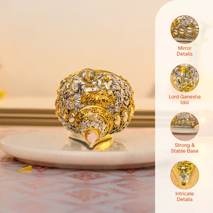 Ganesh Shankh in 24K Gold & 999 Silver | Embossed Conch for Pooja & Spiritual Decor