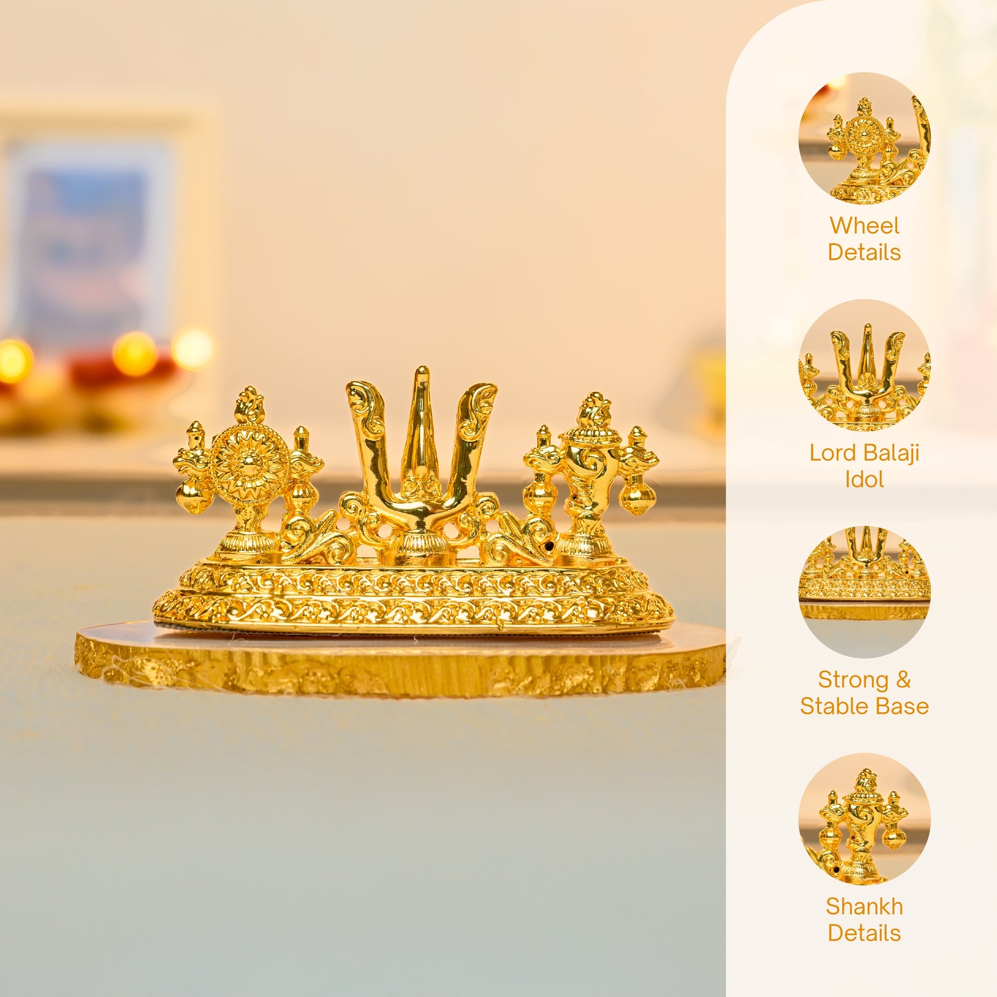 Shankh Chakra Tilak Namam Set in 24K Gold | Vaishnavite Symbol Decor for Pooja & Temple Gifting