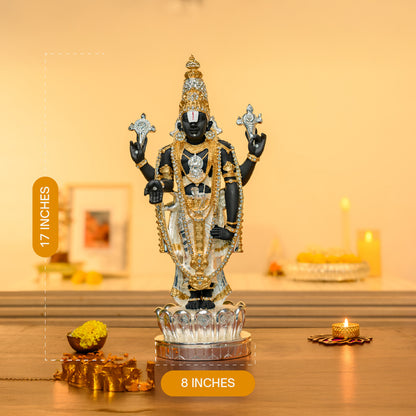 Balaji Standing Idol in 999 Silver & 24K Gold | Shankha Chakra Blessing Form on Lotus Base | Tirupati Venkateshwara Murti