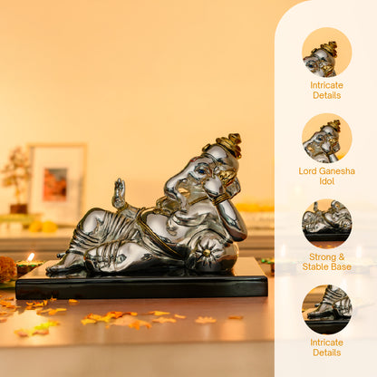 Resting Ganesha Idol – 999 Silver Plated with 24K Gold Accents | Tranquility for the Modern Soul