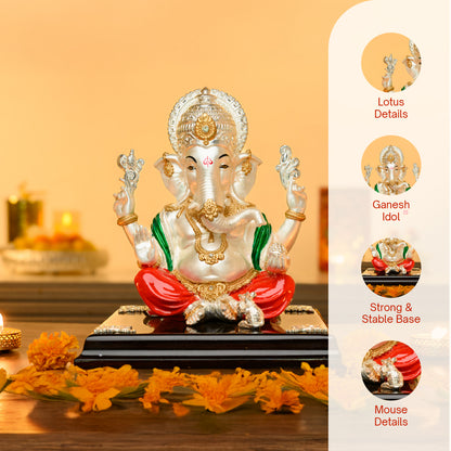 Ganesh Idol with Modak in 999 Silver | Seated Form with Mouse Companion | Pooja & Prosperity Gift