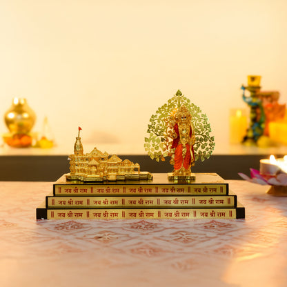 Ayodhya Ram Mandir with Shri Ram Idol | 24K Gold Plated Set with Kalpavriksha Backdrop | Jai Shri Ram Altar Decor