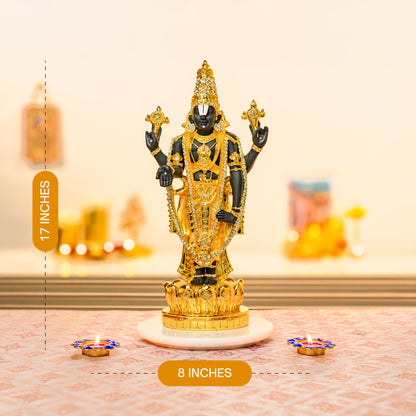 Lord Balaji Idol on Lotus Pedestal | 24K Gold & 999 Silver Matte Finish | Tirupati Venkateswara Decor