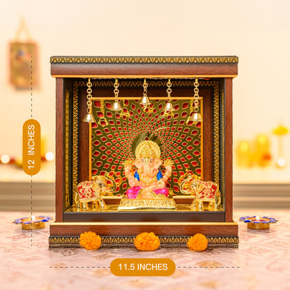24K Gold Ganesha Idol under Temple Arch | Dual Elephant Decor for Vastu & Festive Gifting